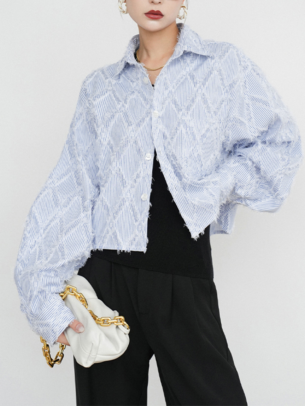 Diamond Pattern With Tassel Line Shirt