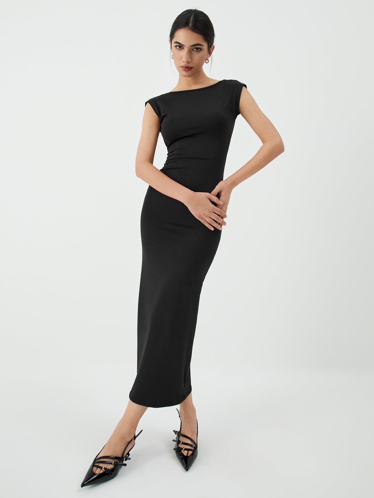 Solid Backless Midi Dress