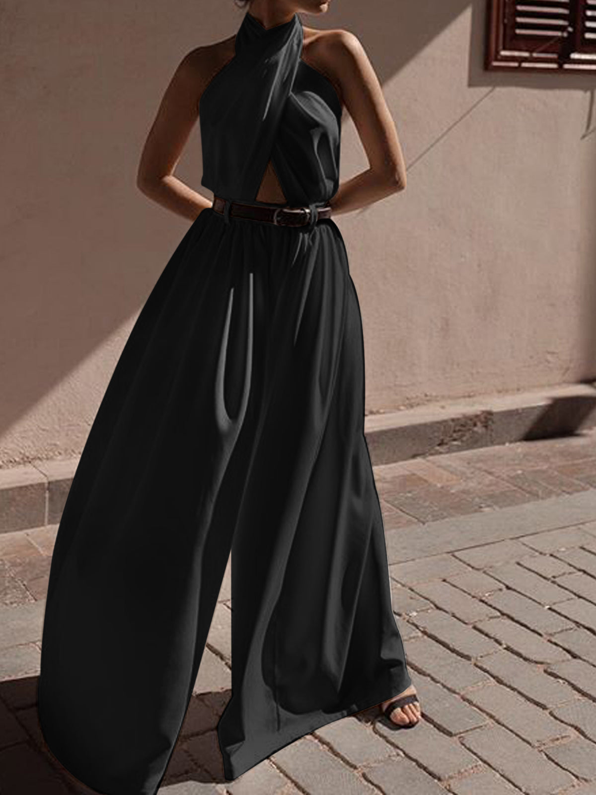 Criss Cross Halter Backless Jumpsuit Without Belt