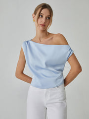 One Shoulder Off Knotted Blouse