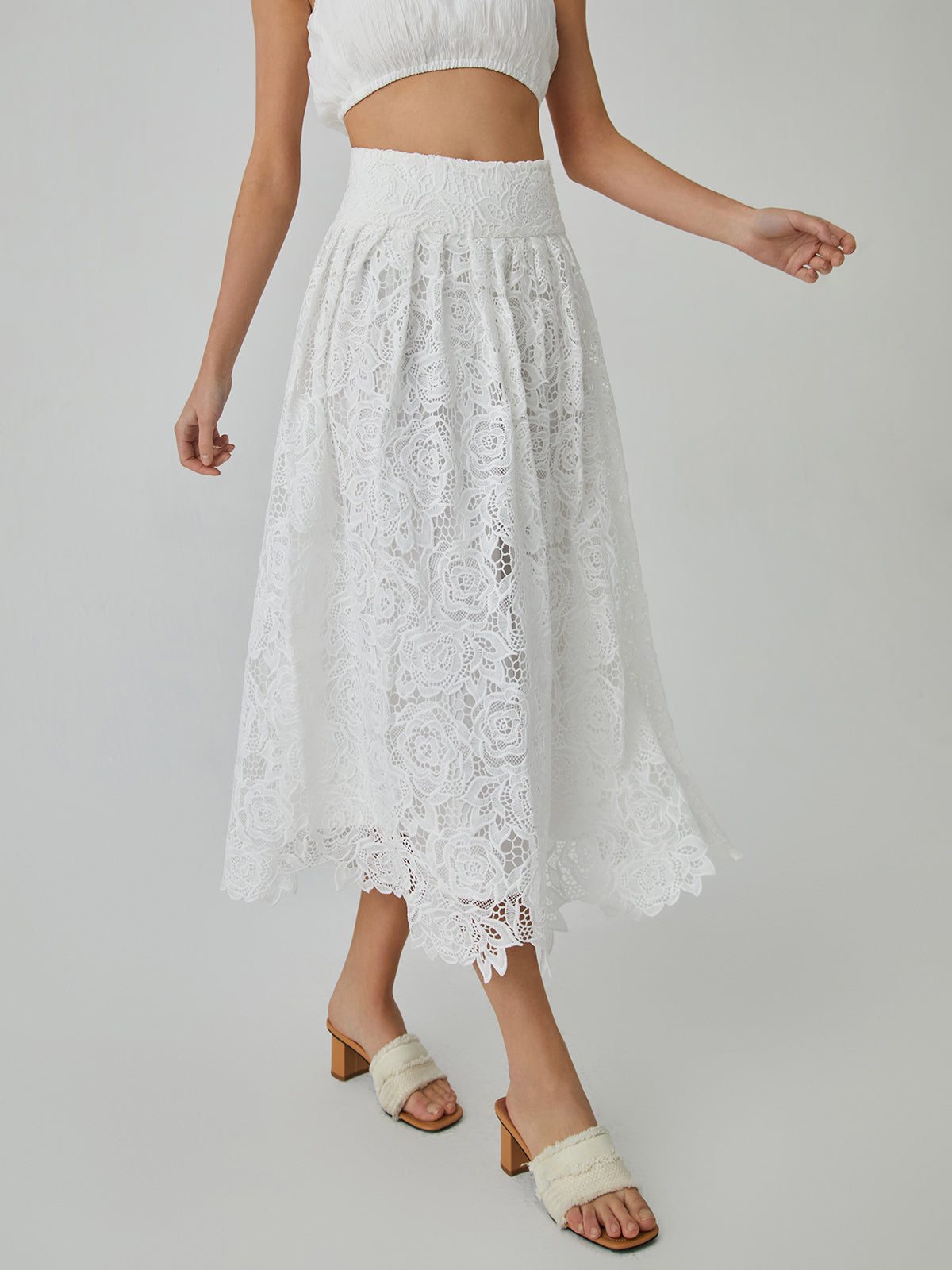 Eyelet Rosebud Pattern Maxi Skirt