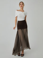 Net Chiffon Patchwork Maxi Skirt