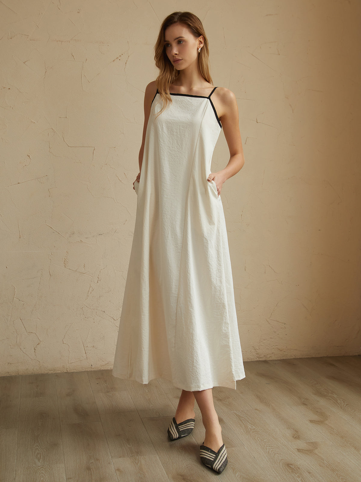 Minimalism Contrast Trim Long Dress