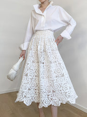 Eyelet Rosebud Pattern Maxi Skirt