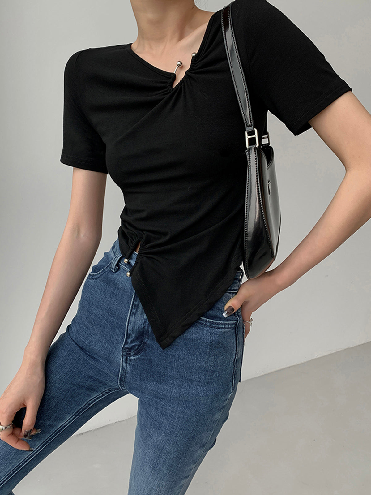 Slinky Metal Ring Short Sleeve Top