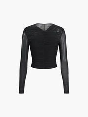 Criss Cross Mesh Long Sleeve Top