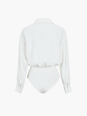 Solid Collared Button Long Sleeve Bodysuit