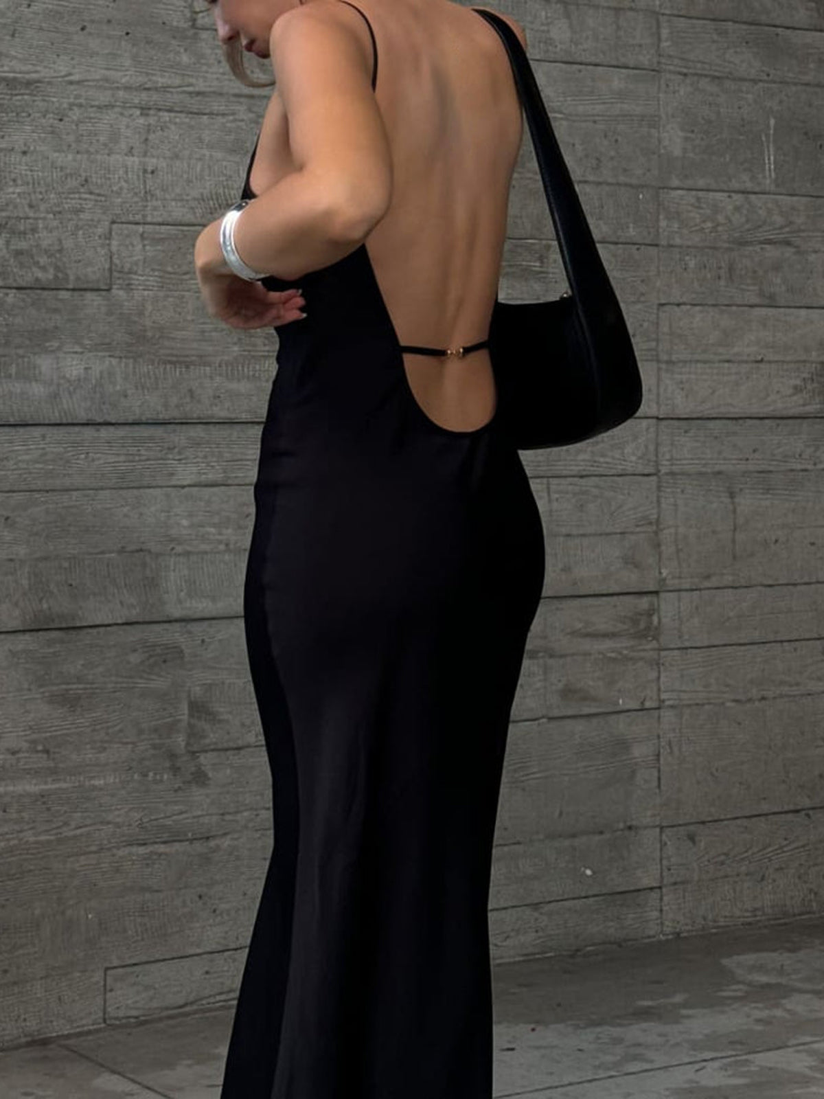 Solid Backless Long Dress