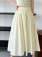 Cotton Creamy Pleated Maxi Skirt