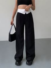 Folded Waist Contrast Wide Leg Pants