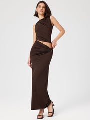 Solid Asymmetrical Design Maxi Skirt Set