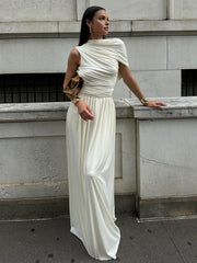 Asymmetry Pleat Sleeveless Long Dress