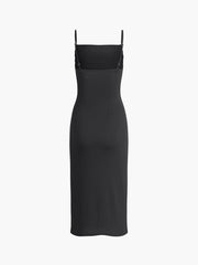 Solid Backless Pleated Midi Dress