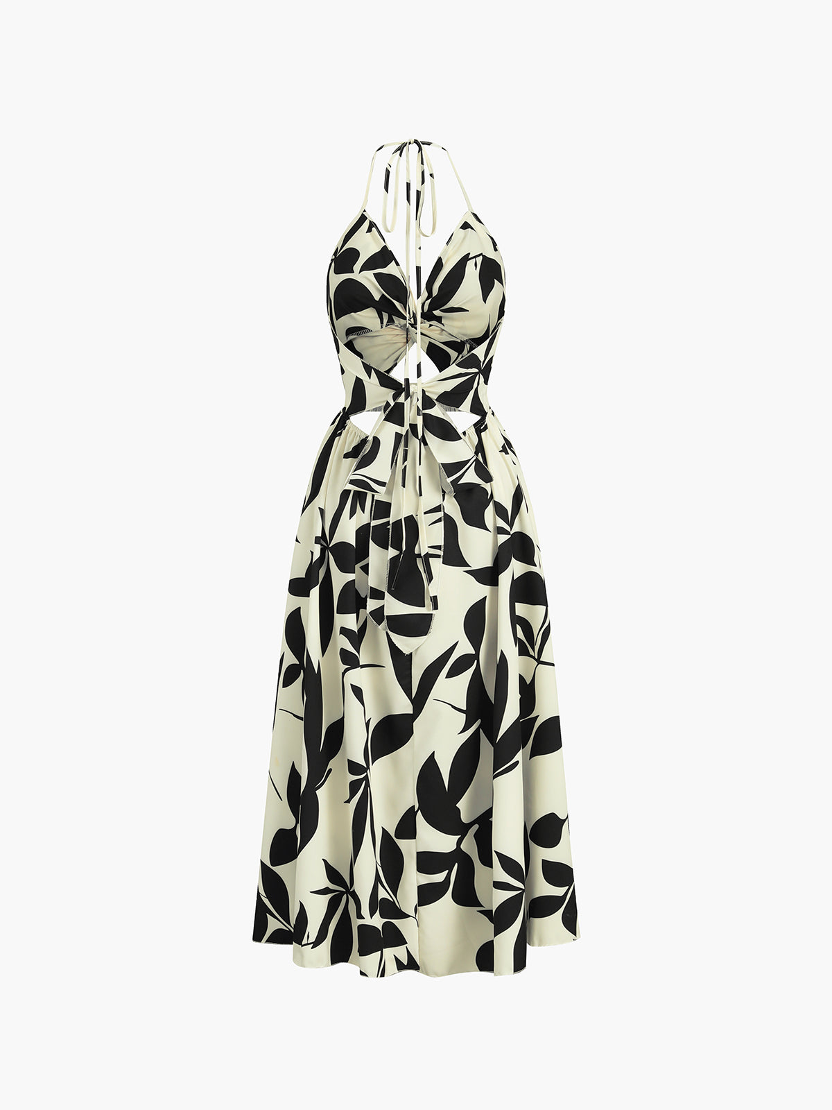 Floral Print Cutout Twist Detail Halter Long Dress