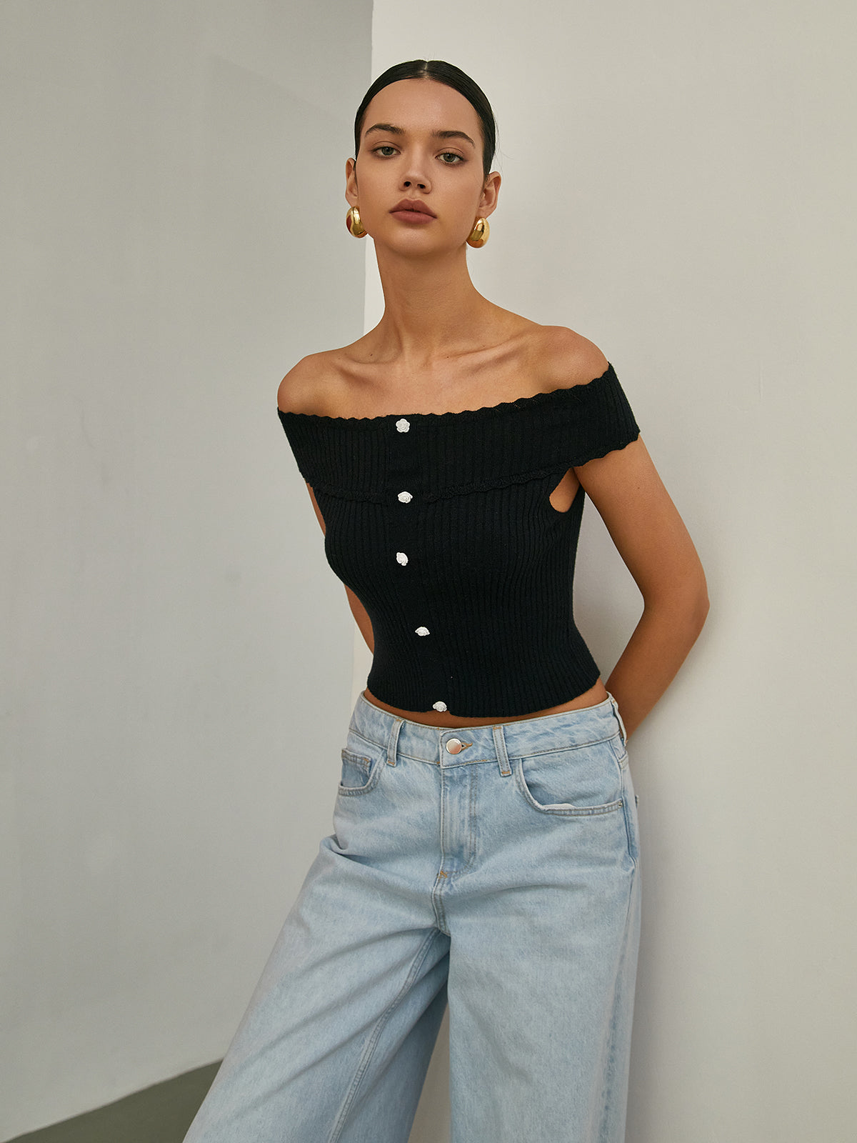 Basic Off-Shoulder Knit Top