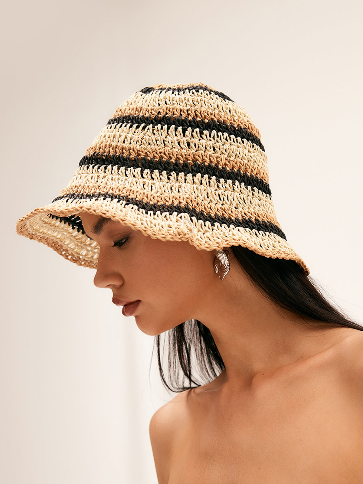 Striped Straw Bucket Hat