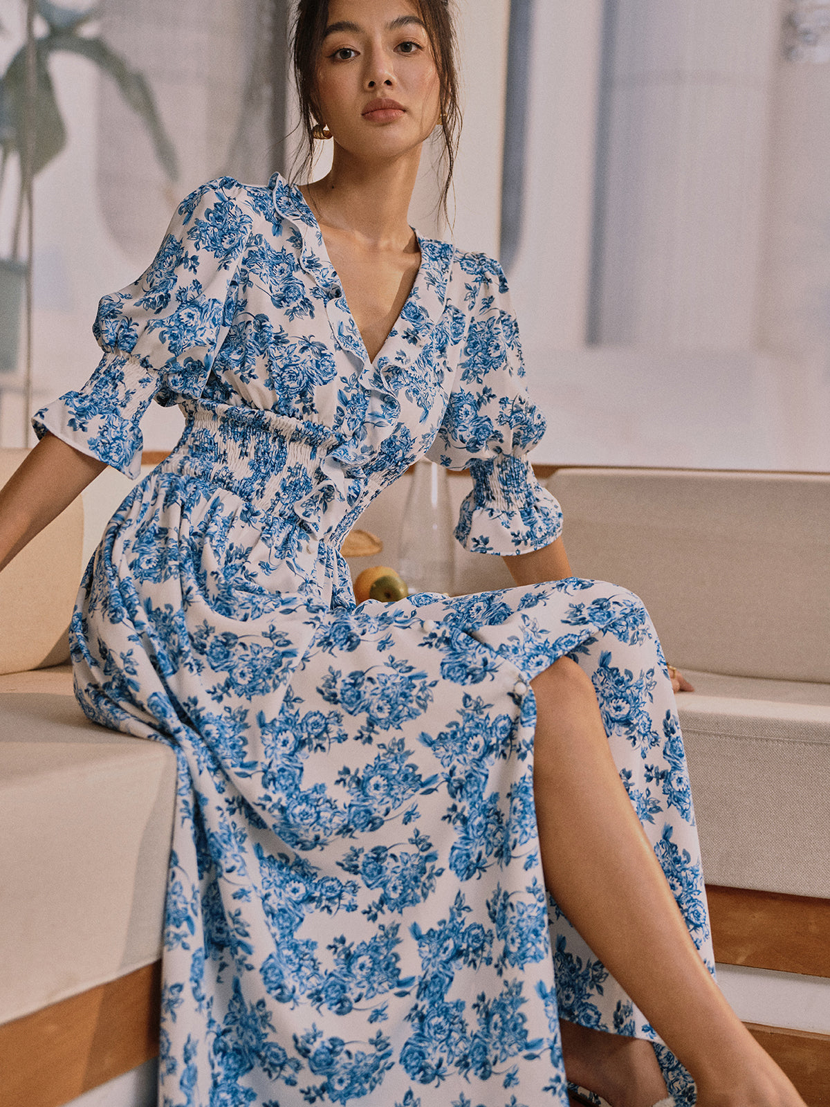 Floral Print Split Long Dress