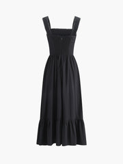 Solid Bow Decor Pleated Midi Dress