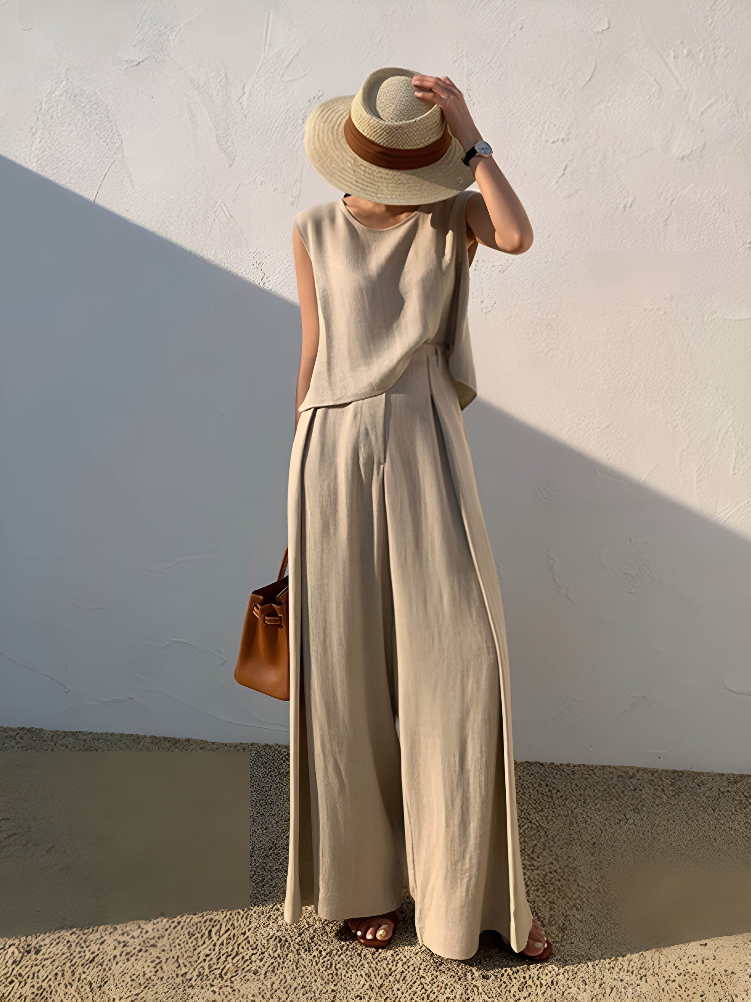 Linen Blends Casual Wide Leg Pants