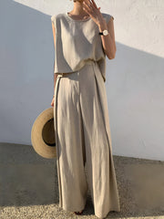 Linen Blends Casual Wide Leg Pants