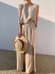 Linen Blends Casual Wide Leg Pants