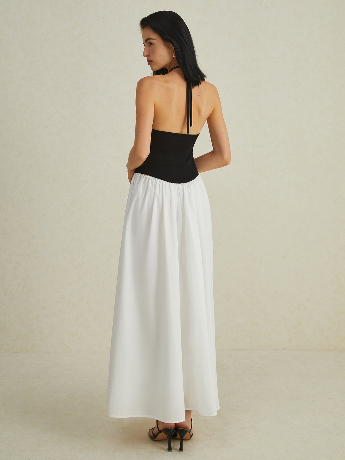 Two-Tone Halter Long Dress