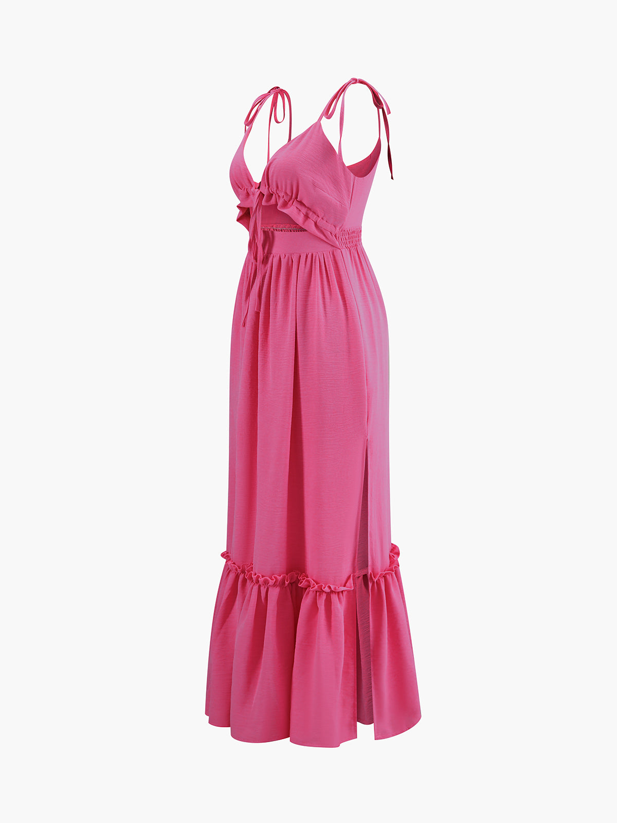 Knotted Cutout Ruffle Split Long Dress