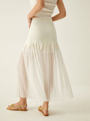 Sheer Pleated Midi Skirt