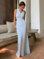 V Neck Knitted Long Dress