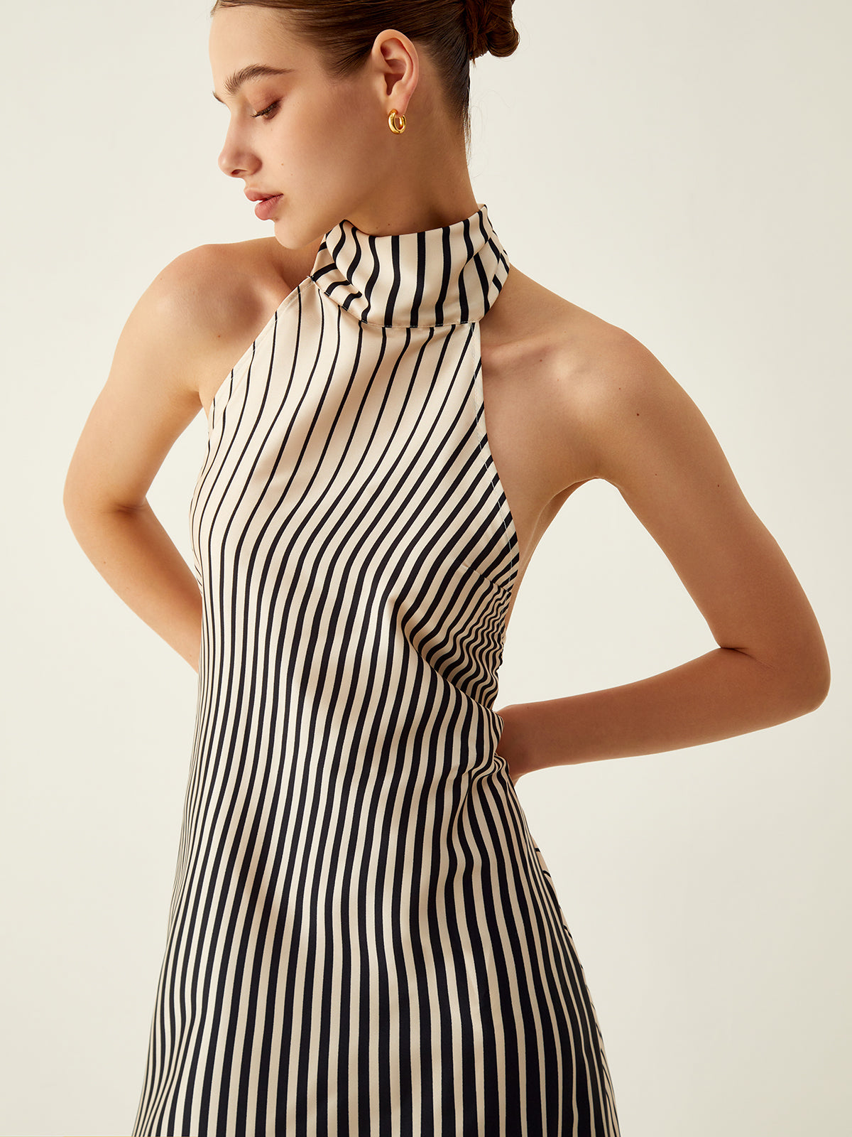 Striped Halter Backless Midi  Dress