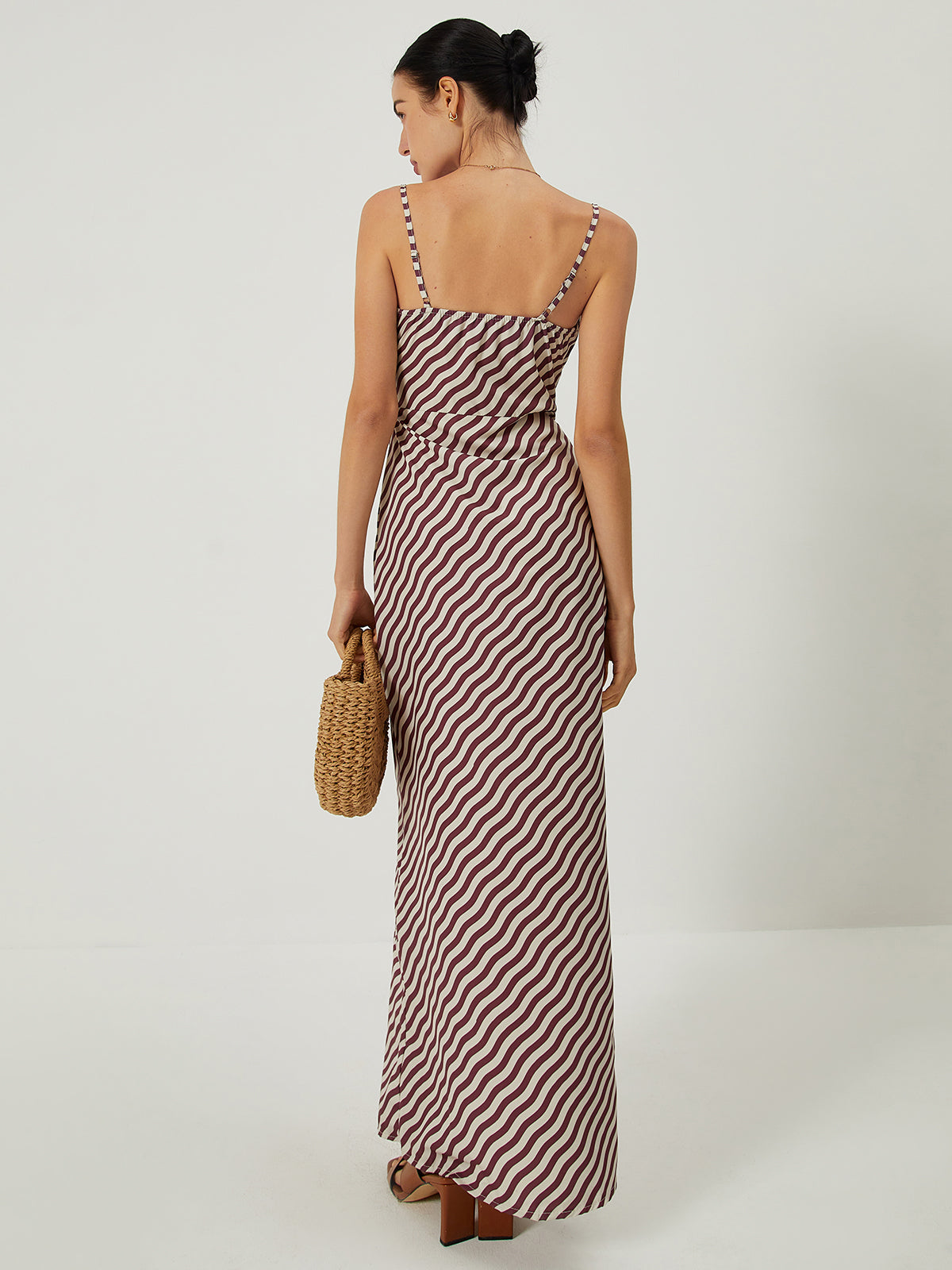 Stripe Low Cut Slim Long Dress