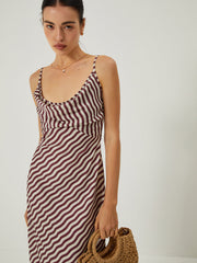 Stripe Low Cut Slim Long Dress