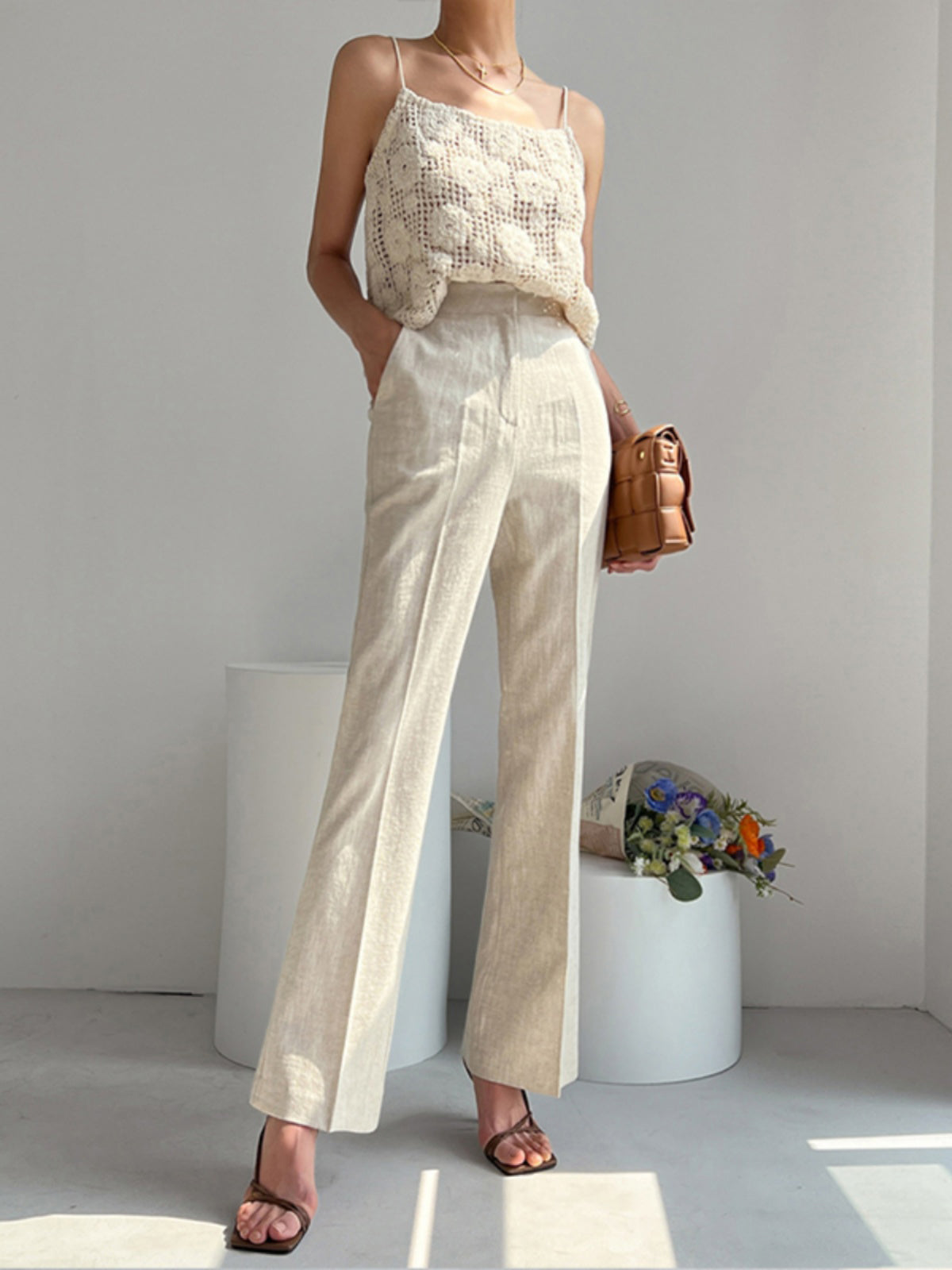 Linen Blends Straight Leg Pants