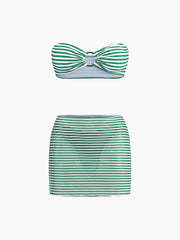 Stripe Bikini Set With Cover Up Skirt