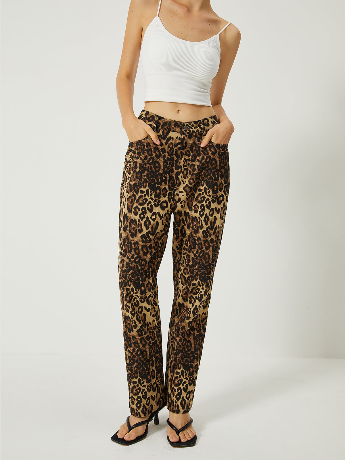 Leopard Print Straight Leg Pants