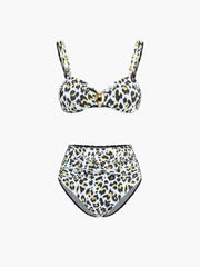 Leopard Print Twist Front High Waist Bikini Set