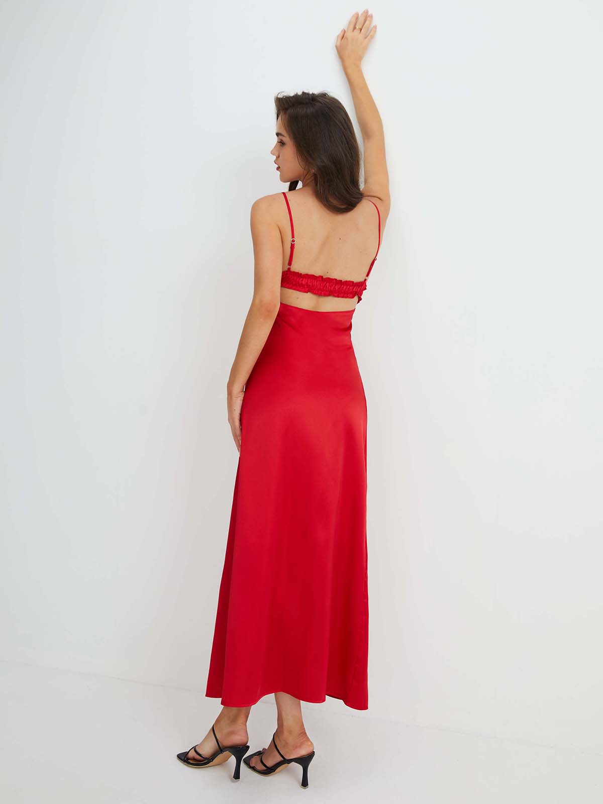 V-Neck Backless Tie Front Long Dress