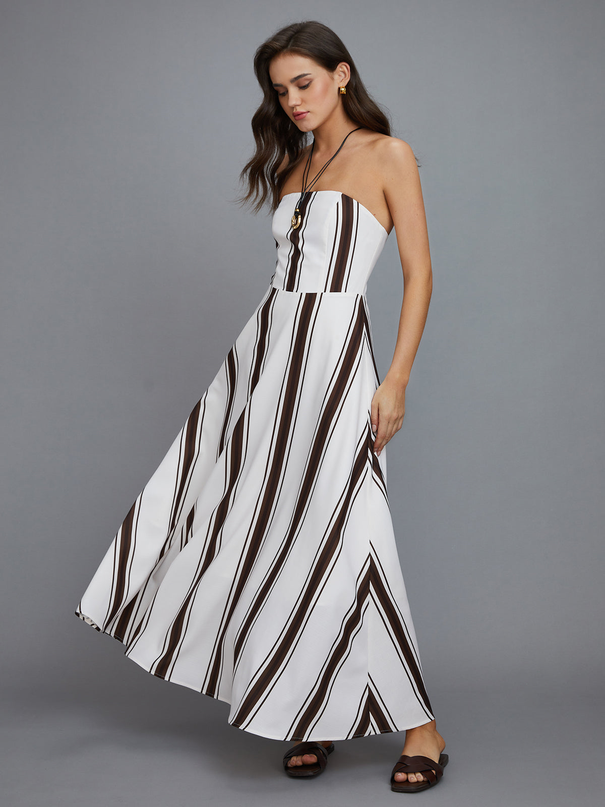 Striped Off-Shoulder Long Dress