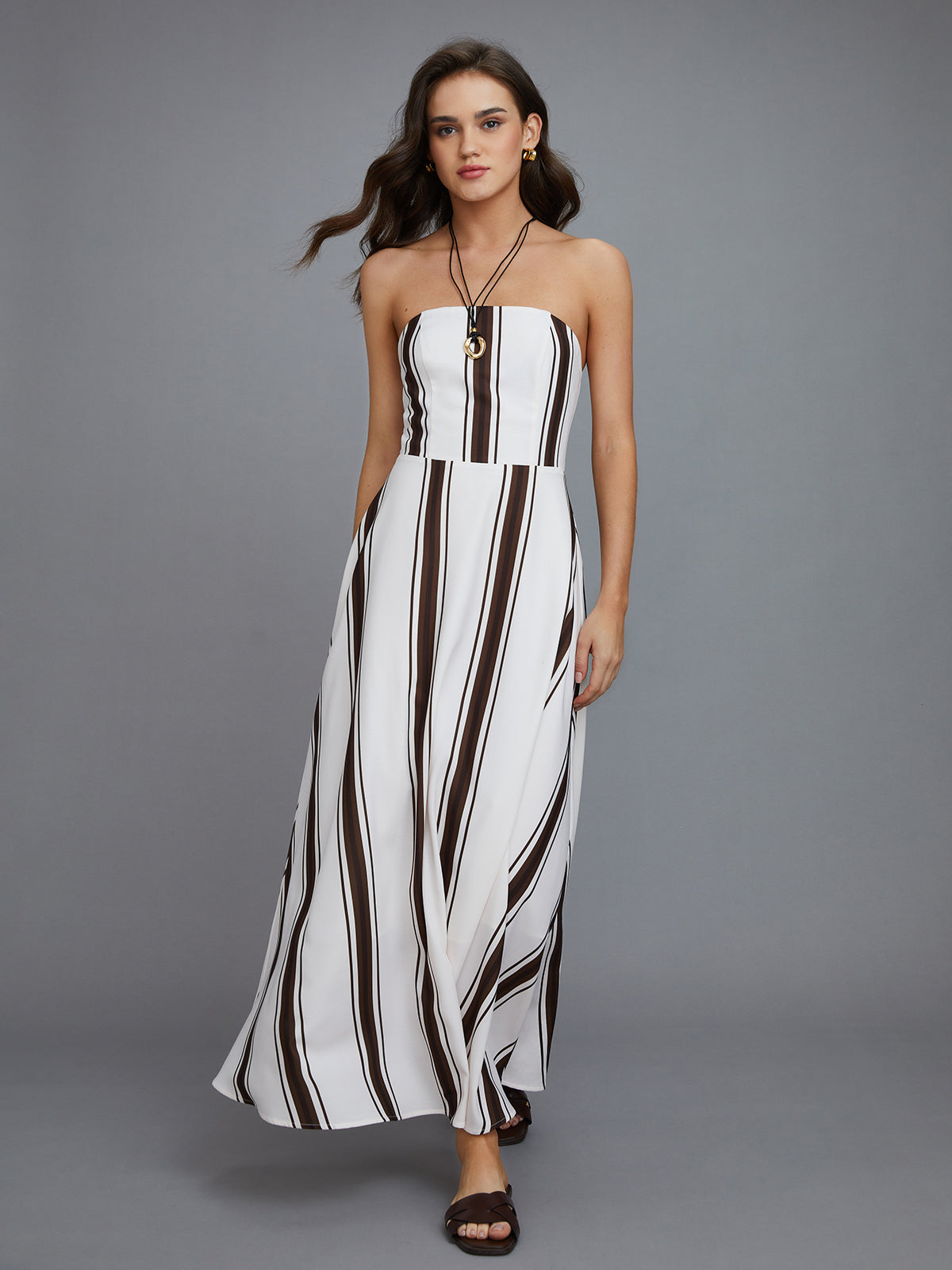 Striped Off-Shoulder Long Dress