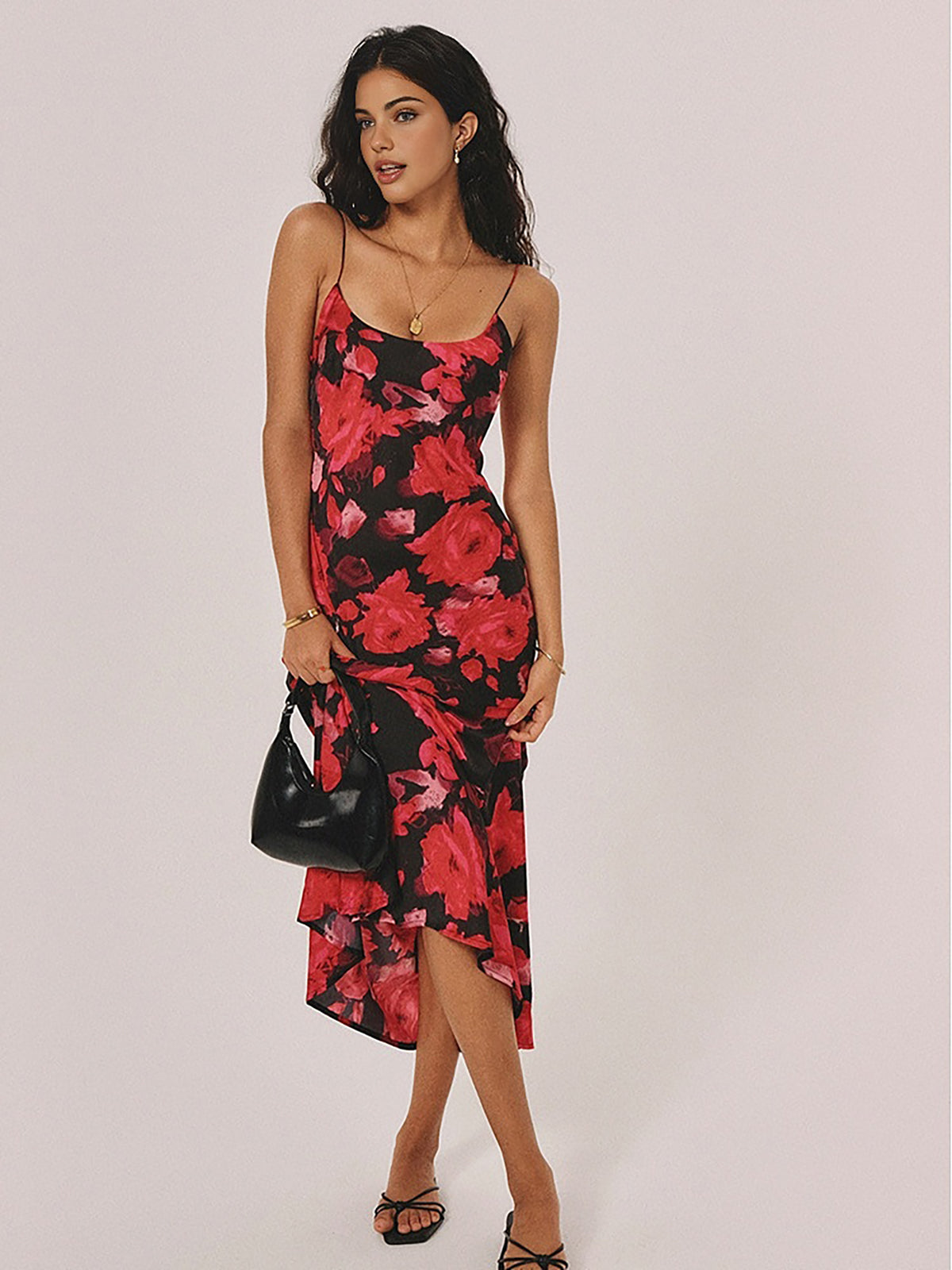 Floral Backless Low-Cut Long Dress