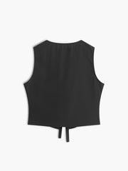 Solid V-Neck Tie Front Vest