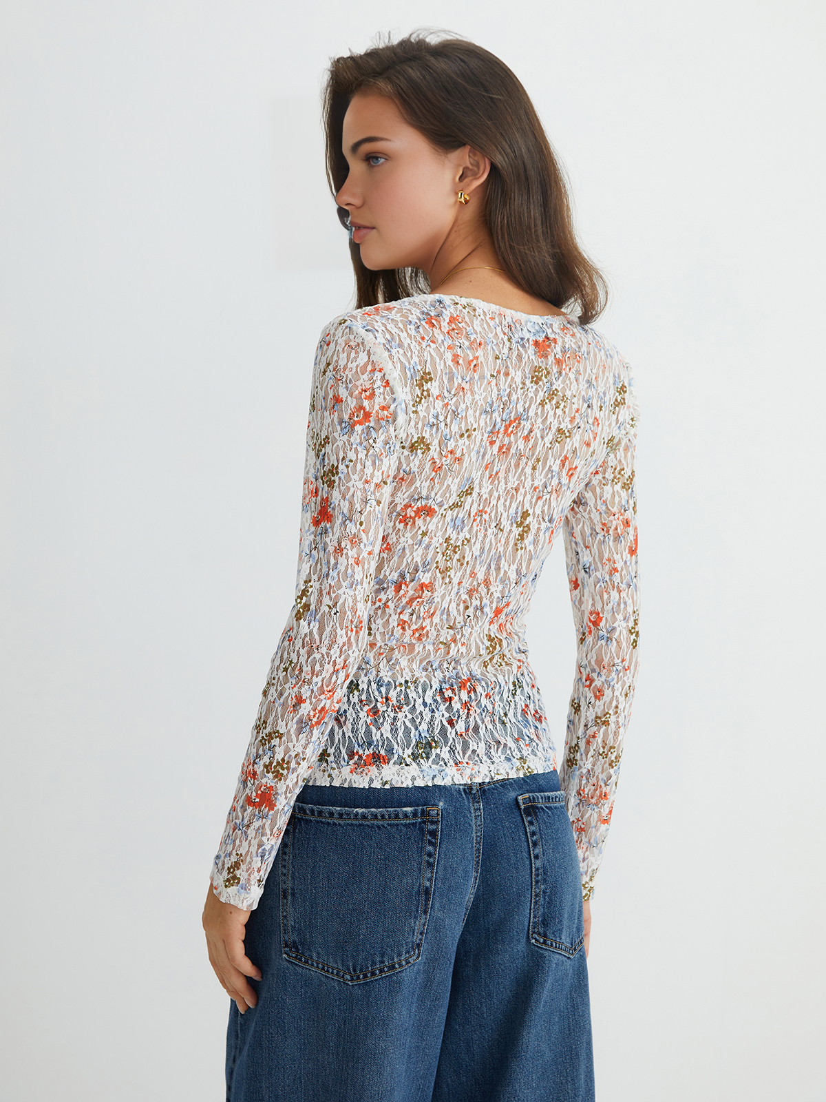 Semi-Sheer Jacquard Long Sleeve Shirt