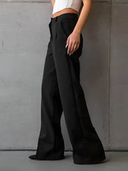 Solid Slant Pockets Flare Leg Long Pants