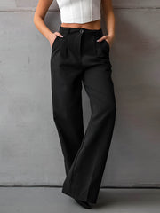 Solid Slant Pockets Flare Leg Long Pants