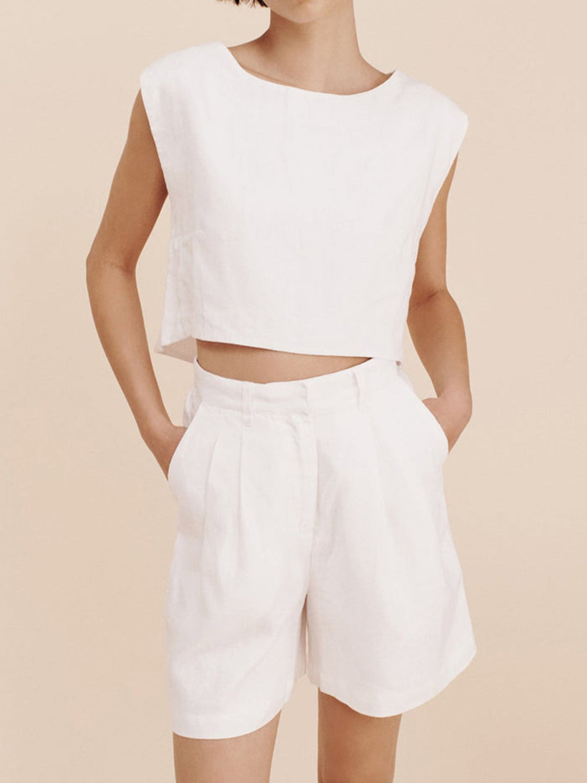 Solid Cotton Crop Top With Shorts Set