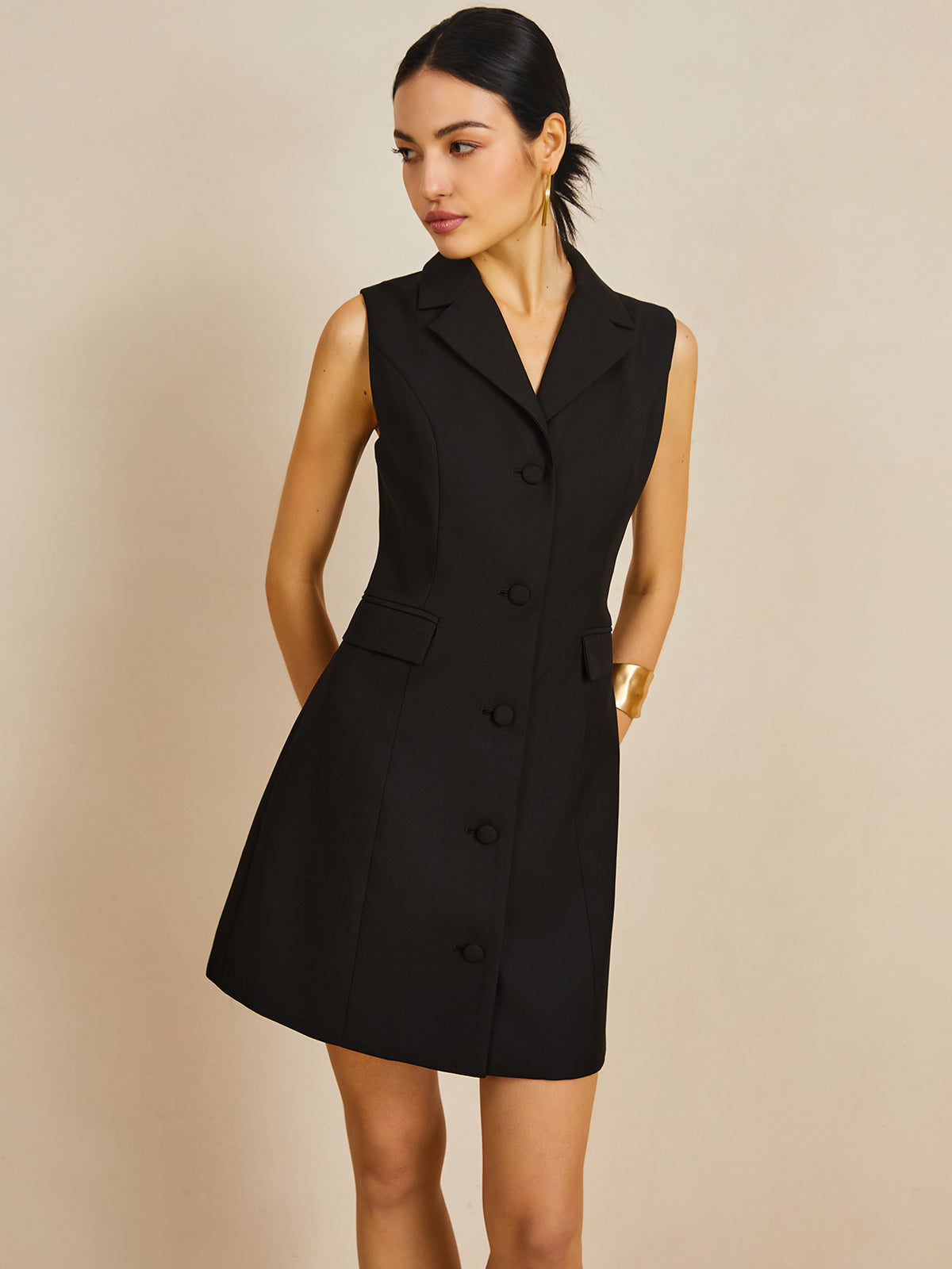 Muti-Button Collared Short Dress