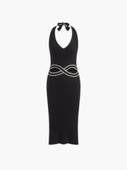 V Neck Halter Split Knit Dress