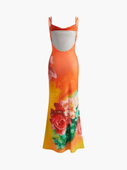 Floral Backless Stretch Dress