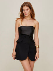 Solid Tailored Strapless Pockets Short Dress