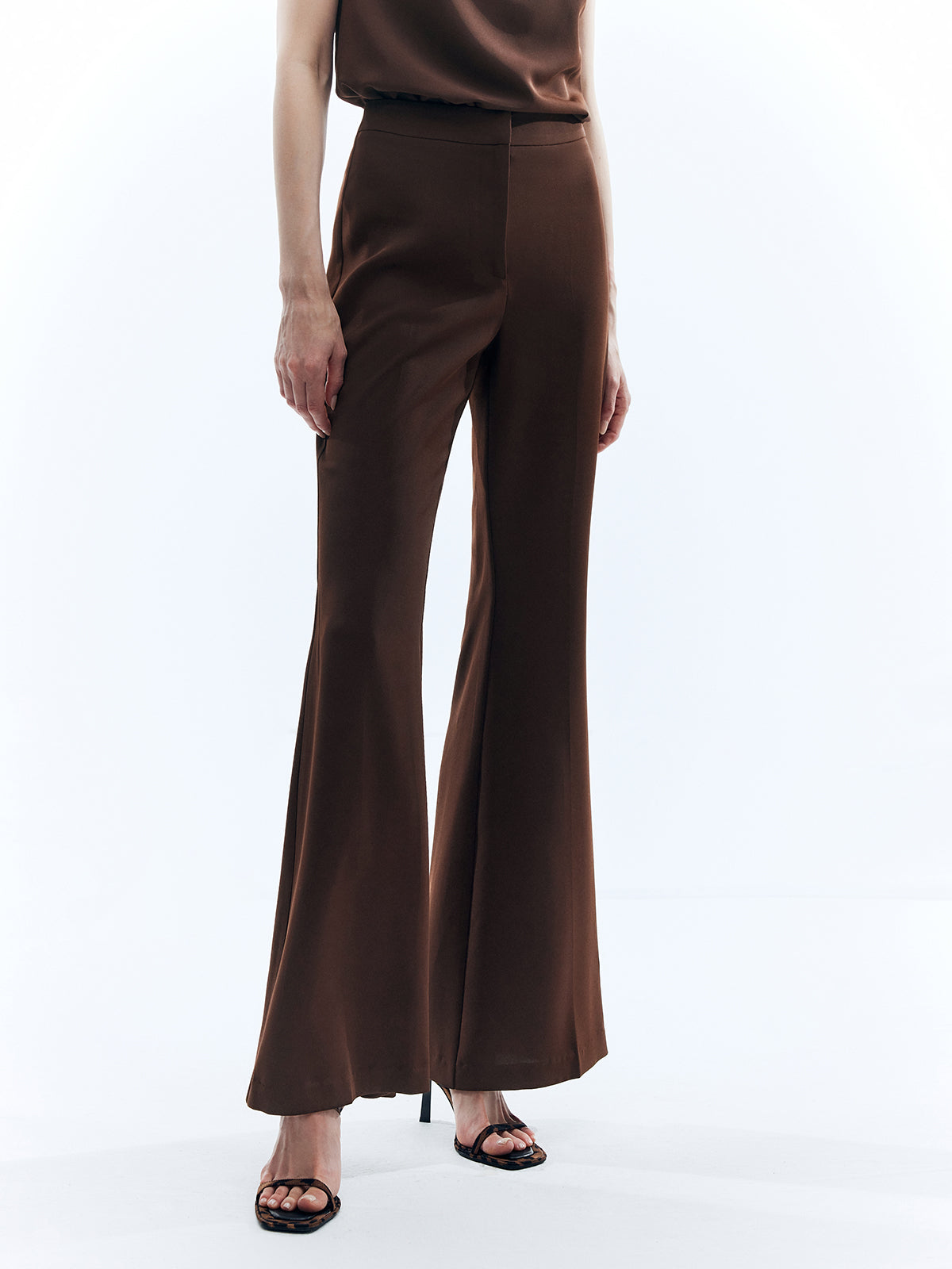 High Waist Solid Flare Pants